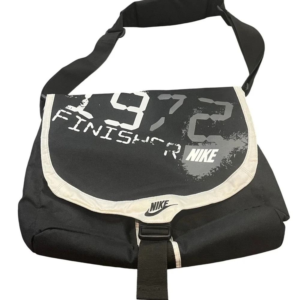 Y2K Nike Messenger Bag Unisex Black White 1972‎ Finisher Graphic Crossbody Bag